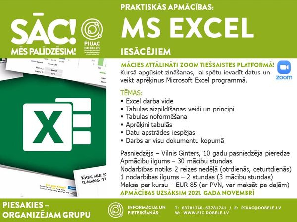Mācies Microsoft Excel programmu attālināti no mājām Zoom tiešsaistes platformā!